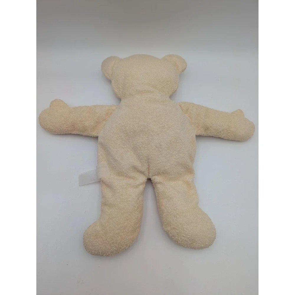 Plush Teddy Bear Cream Terry Cloth Yellow Gingham Bow Flat Style